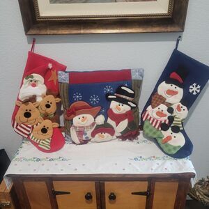 Vintage 90's Christmas Fleece Pillow and 2 stockings matching design